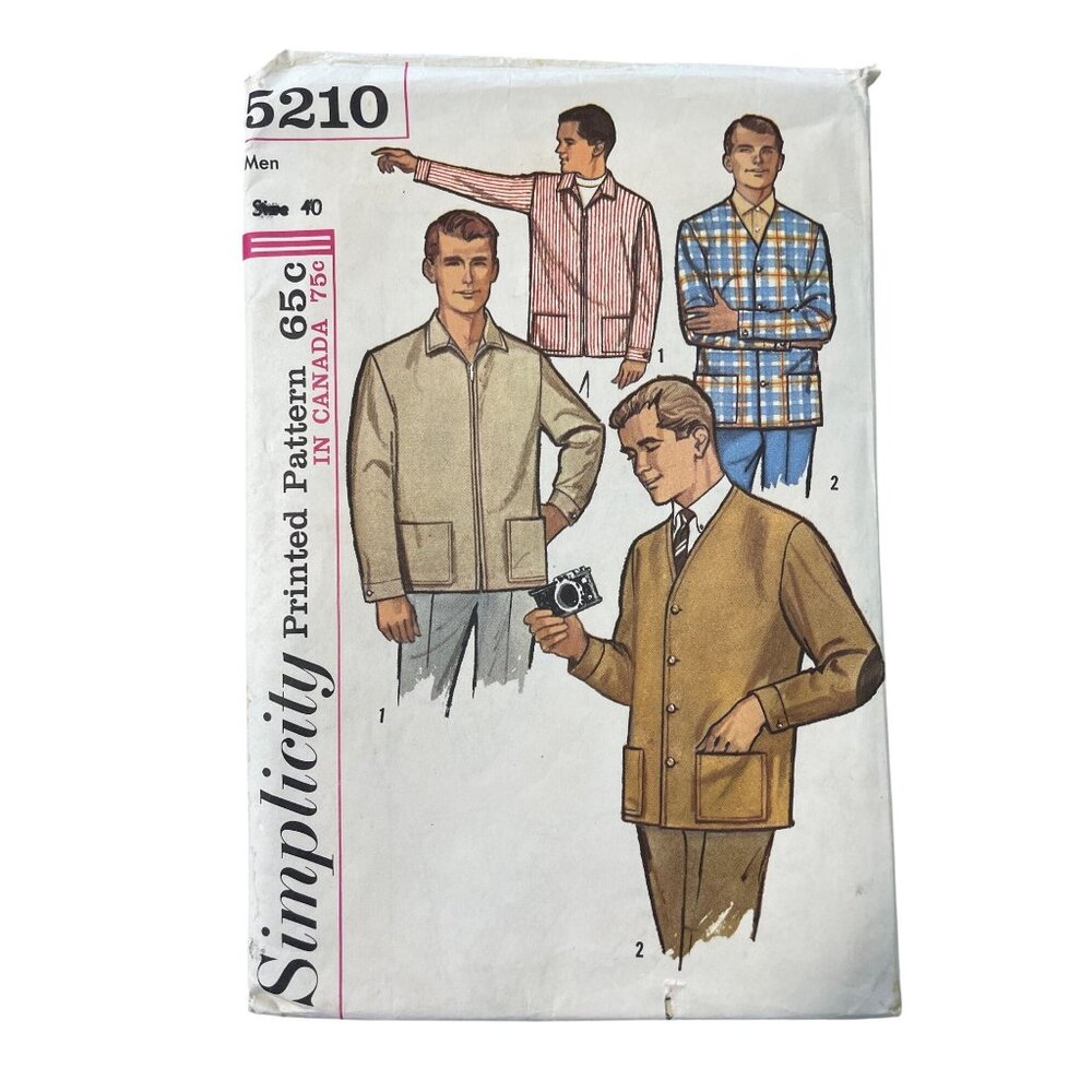 Vintage Simplicity 5210 Sewing Pattern Size 40 Mens Leisure and Zip Jacket CUT